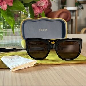 Gucci Black Oversized Square Sunglasses with Brown Gradient Lenses